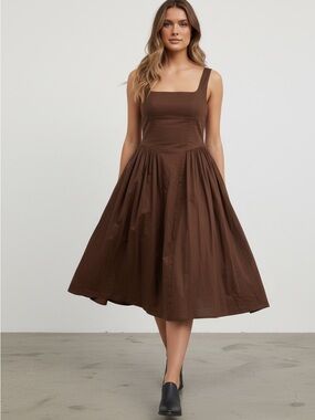 Wayf Chocolate Square Neck Midi Dress